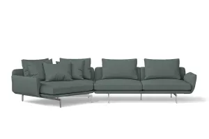 Legnano 4 Seater Left Hand Facing Chaise Lounge Corner Sofa Dusky Turquoise Leather
