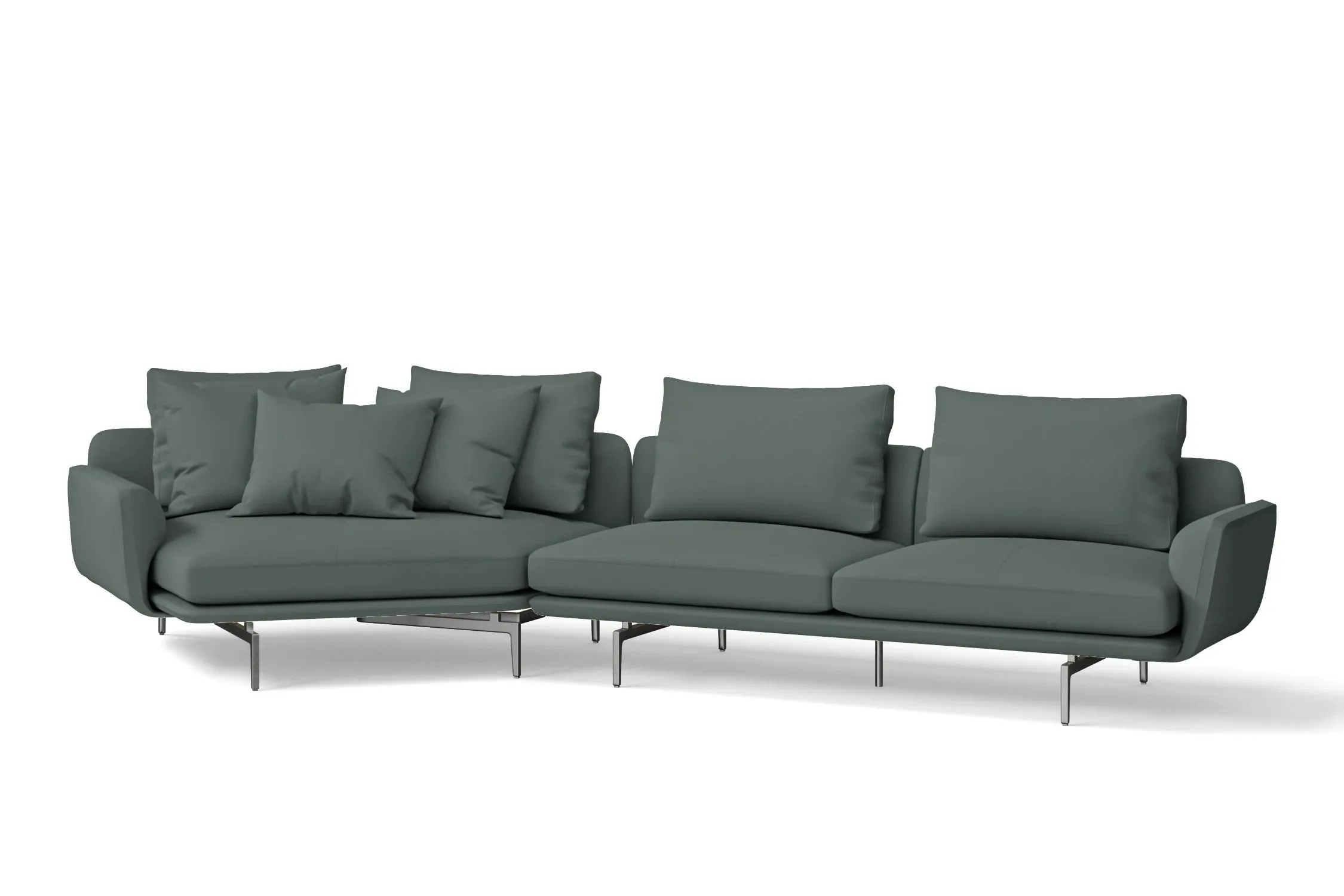 Legnano 4 Seater Left Hand Facing Chaise Lounge Corner Sofa Dusky Turquoise Leather
