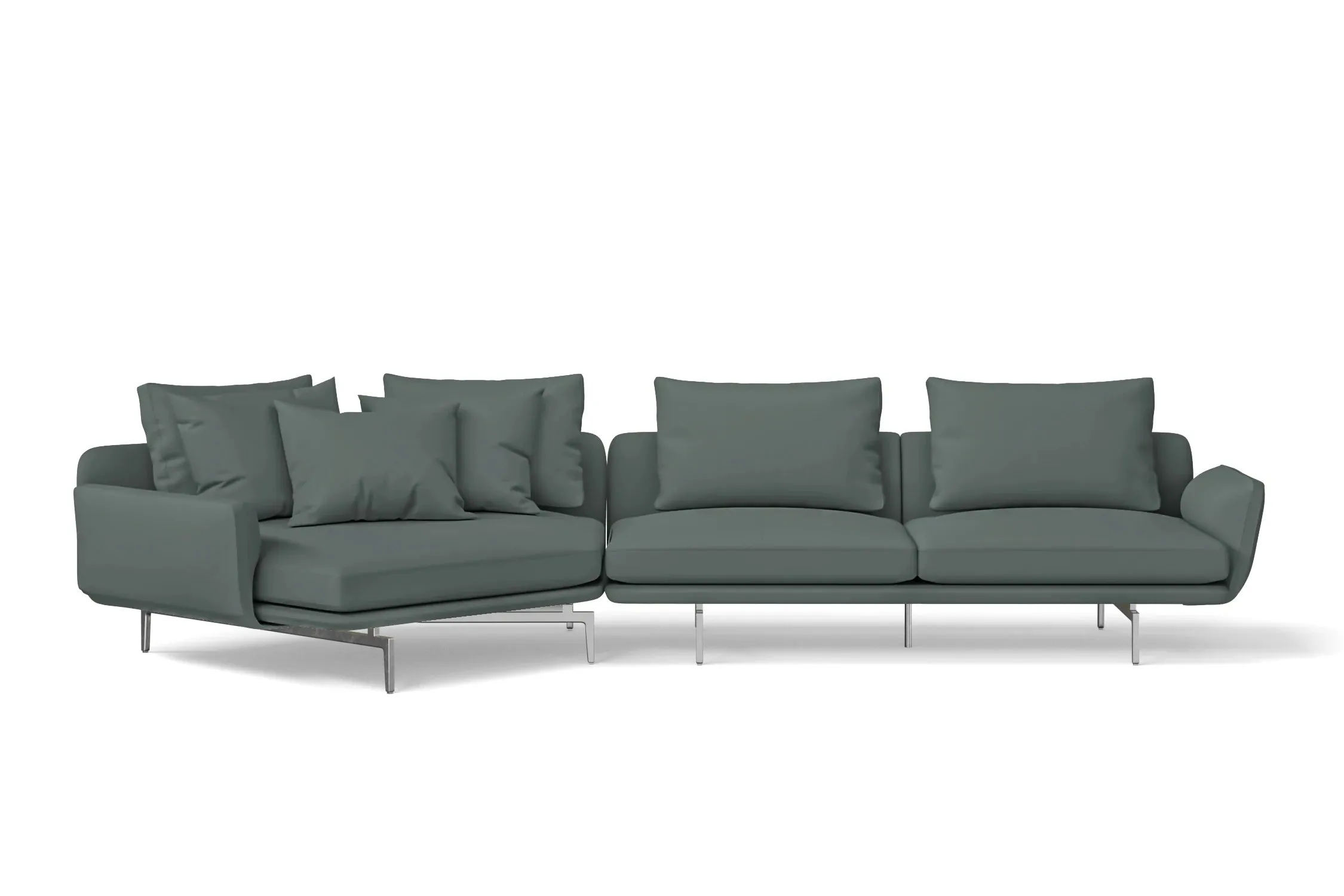 Legnano 4 Seater Left Hand Facing Chaise Lounge Corner Sofa Dusky Turquoise Leather