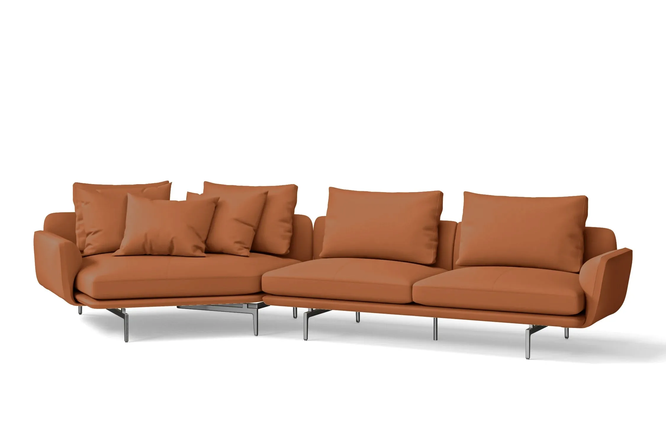 Legnano 4 Seater Left Hand Facing Chaise Lounge Corner Sofa Tan Brown Leather