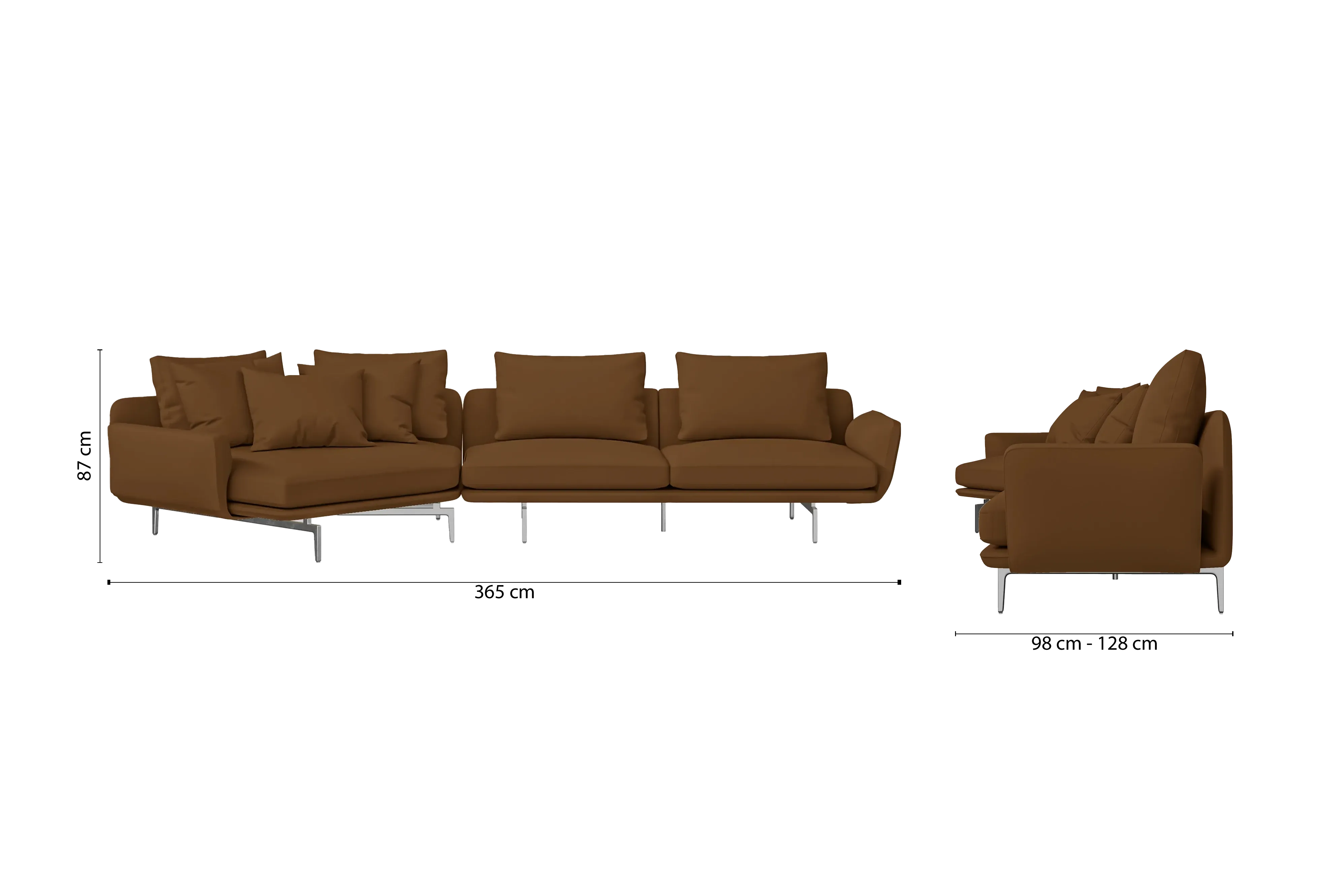 Legnano 4 Seater Left Hand Facing Chaise Lounge Corner Sofa Walnut Brown Leather