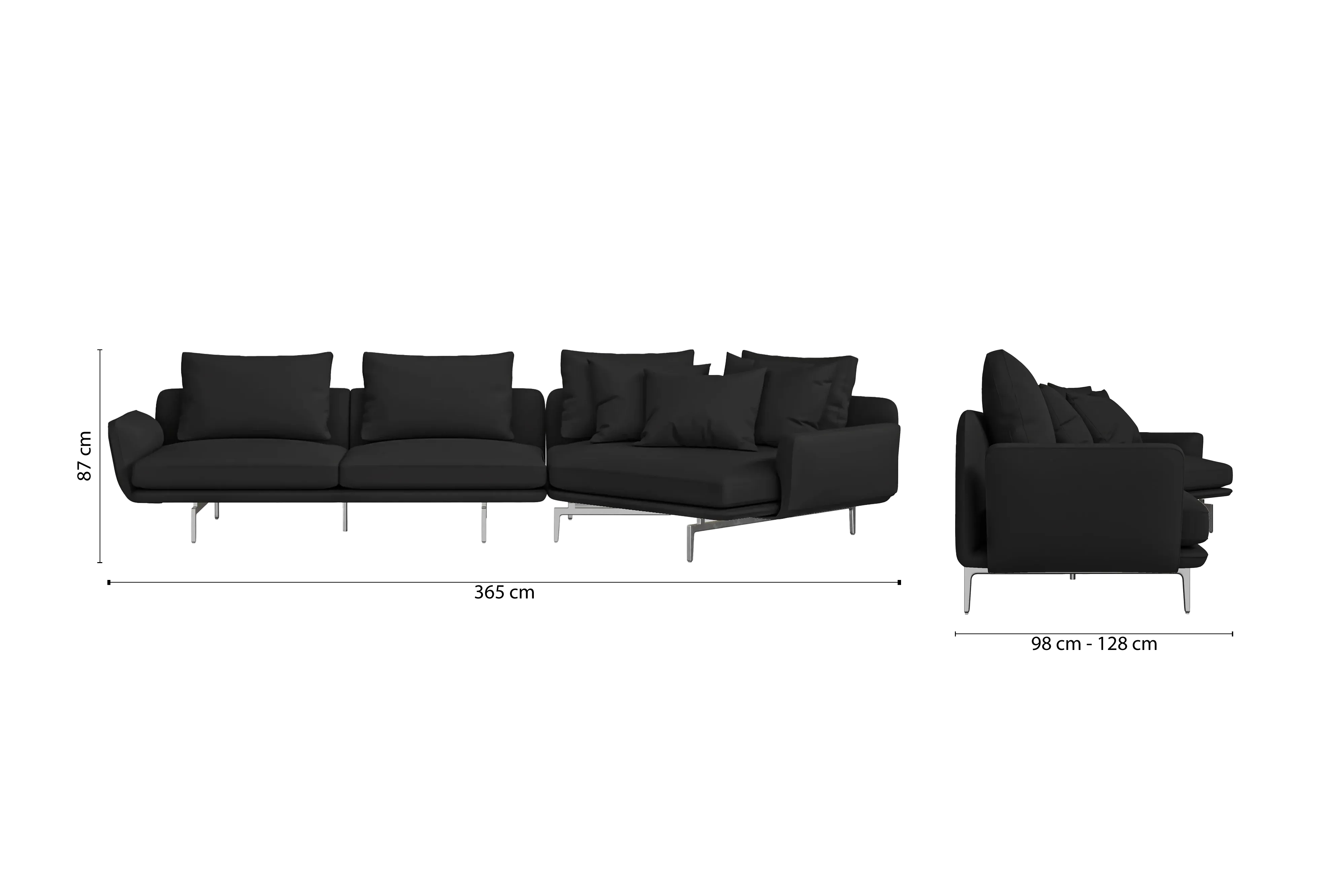 Legnano 4 Seater Right Hand Facing Chaise Lounge Corner Sofa Black Leather