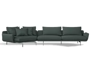 Legnano 5 Seater Left Hand Facing Chaise Lounge Corner Sofa Dusky Turquoise Leather