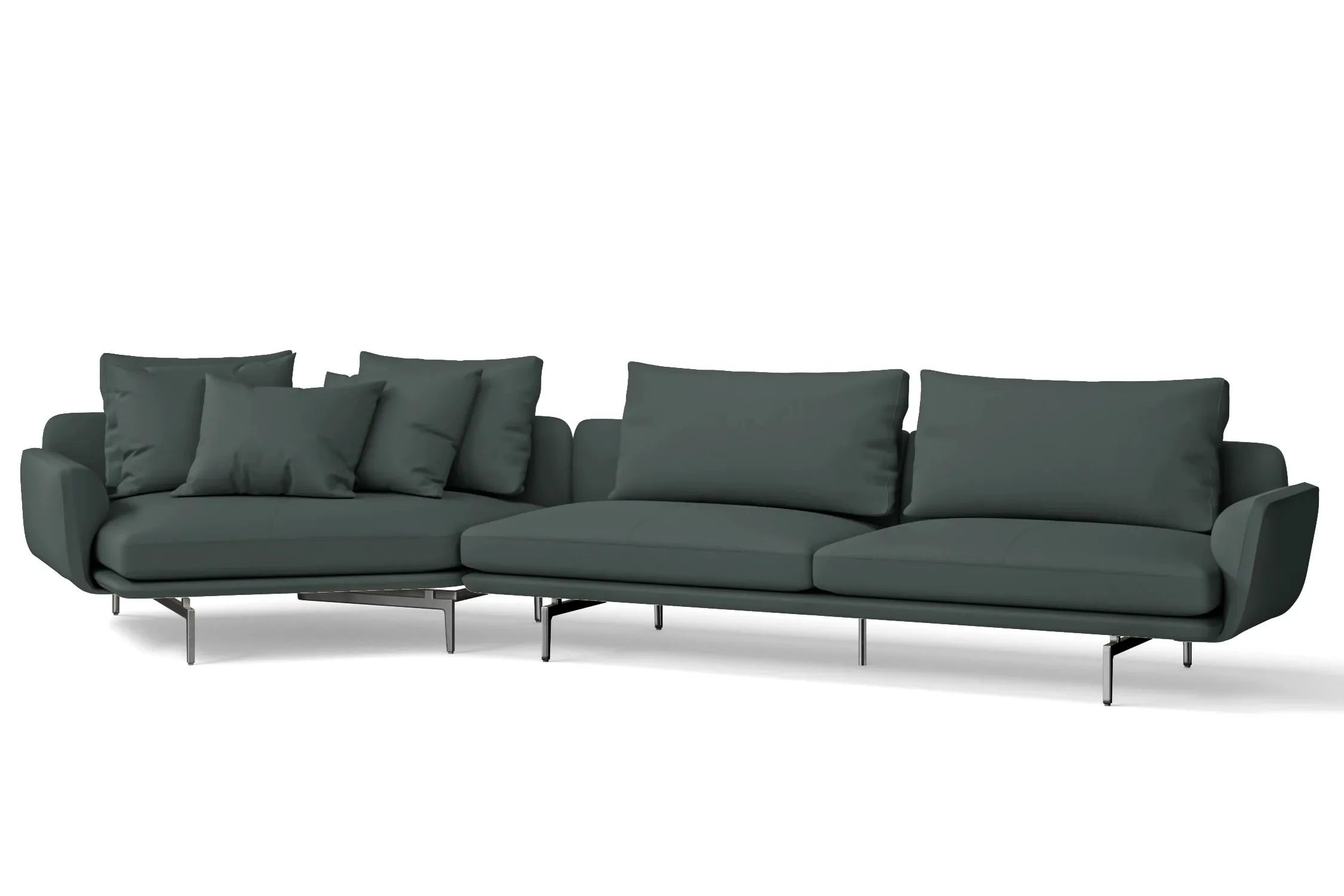 Legnano 5 Seater Left Hand Facing Chaise Lounge Corner Sofa Dusky Turquoise Leather