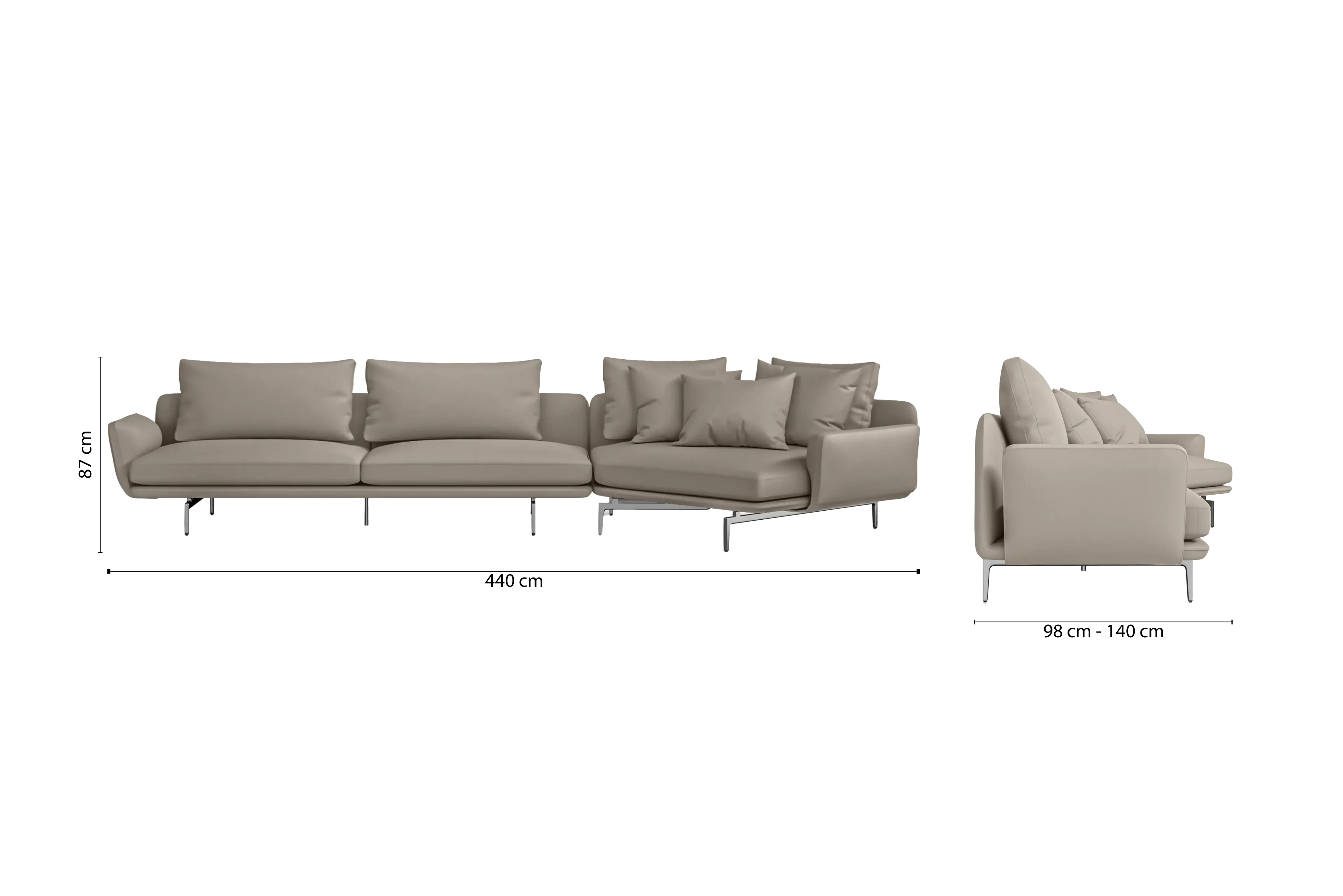 Legnano 5 Seater Right Hand Facing Chaise Lounge Corner Sofa Sand Leather