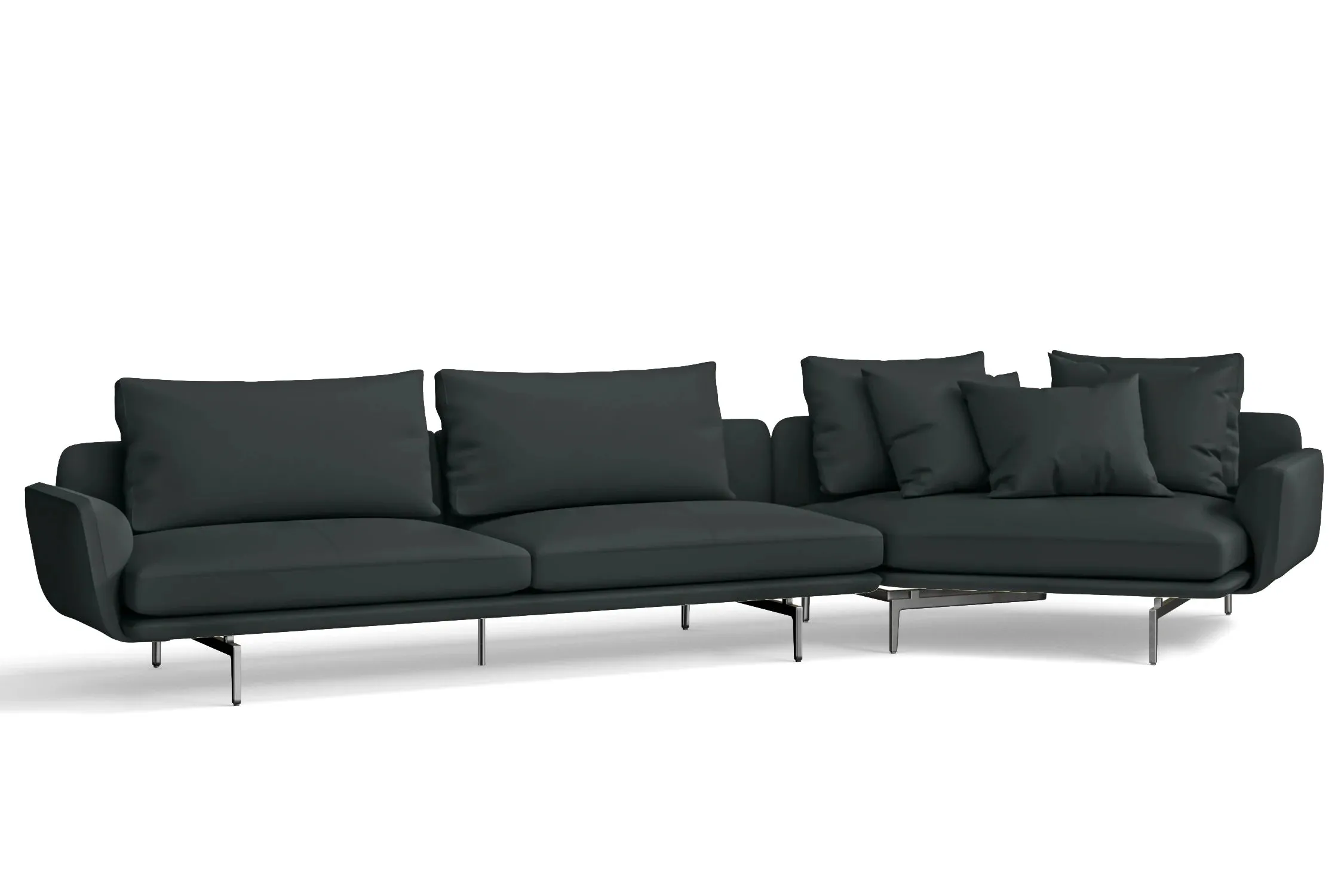 Legnano 5 Seater Right Hand Facing Chaise Lounge Corner Sofa Slate Leather