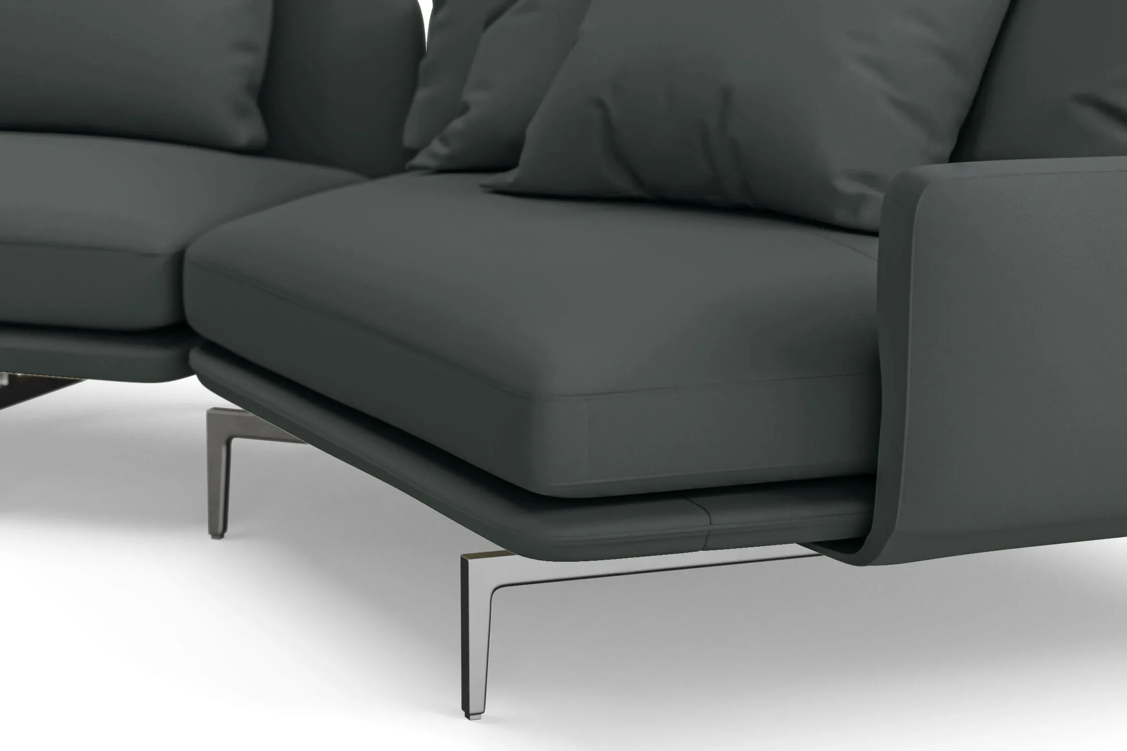 Legnano 5 Seater Right Hand Facing Chaise Lounge Corner Sofa Slate Leather