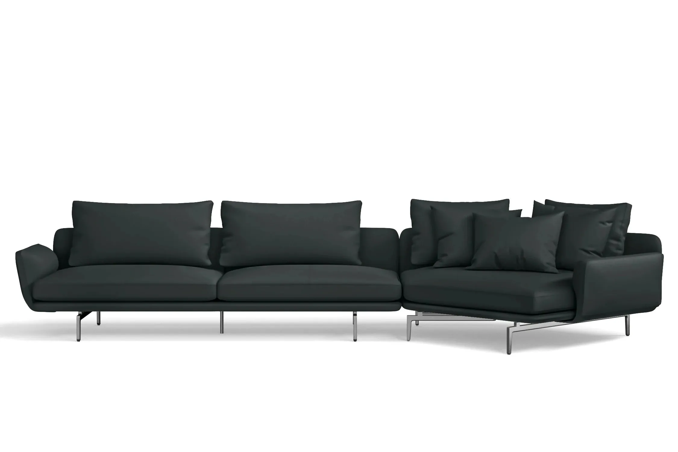 Legnano 5 Seater Right Hand Facing Chaise Lounge Corner Sofa Slate Leather