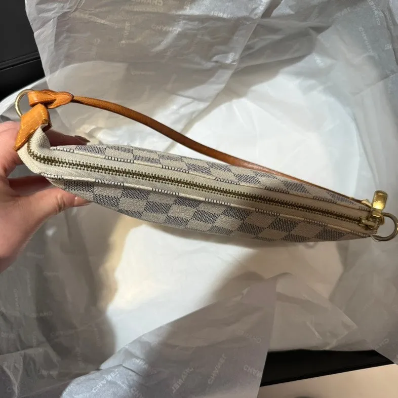 Louis Vuitton Damier Azur Canvas Pochette Bag Brown Small