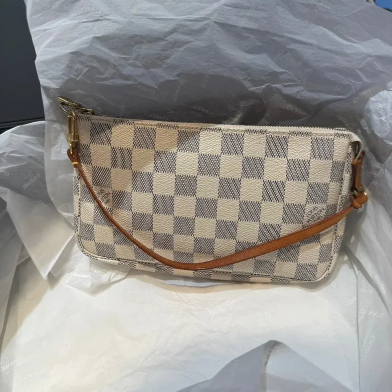 Louis Vuitton Damier Azur Canvas Pochette Bag Brown Small