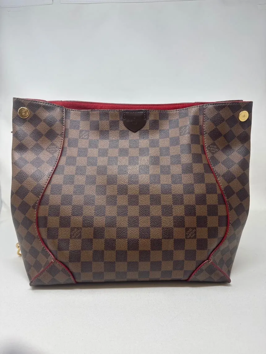 Louis Vuitton Damier Ebene PVC Shoulder Bag Brown Red