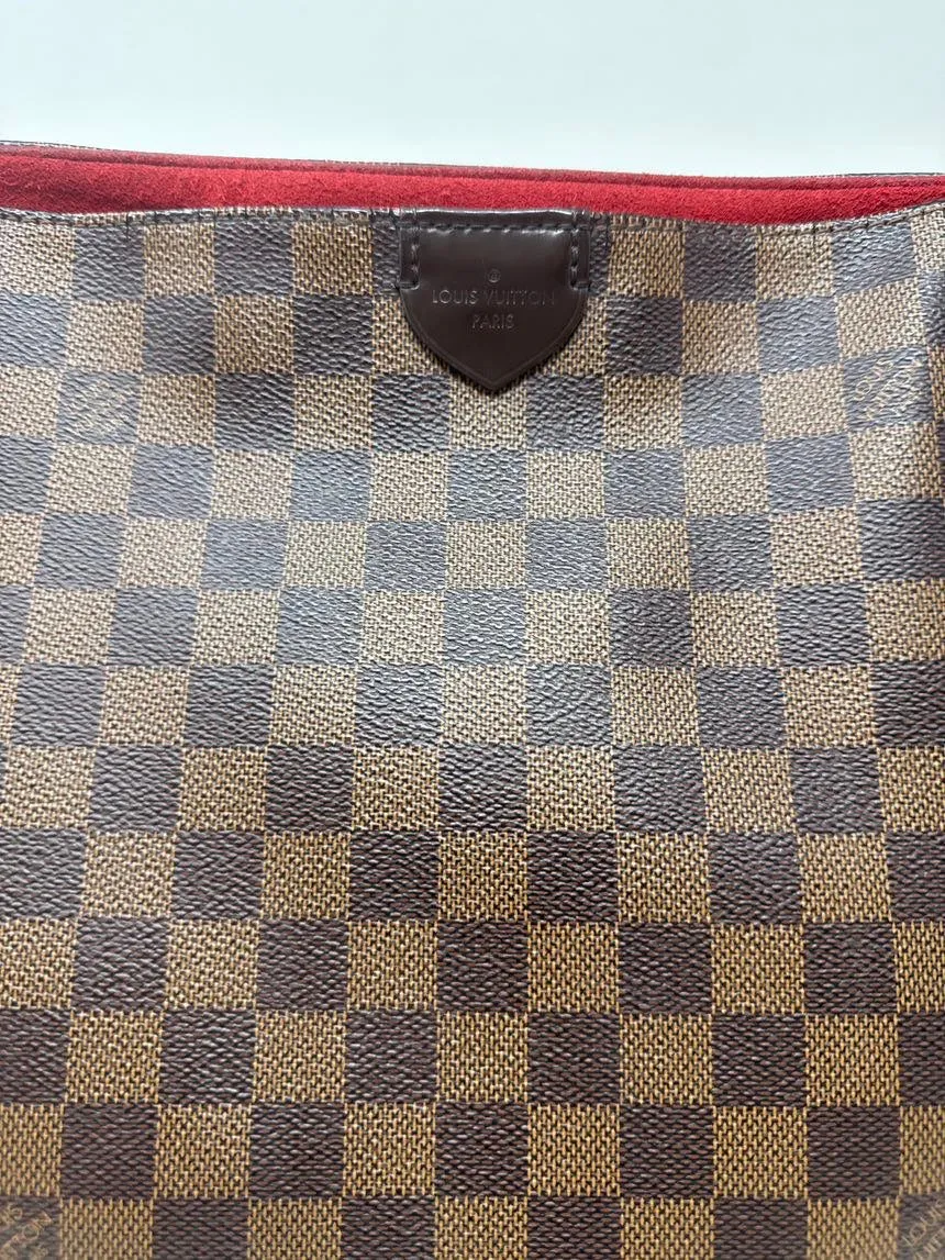 Louis Vuitton Damier Ebene PVC Shoulder Bag Brown Red