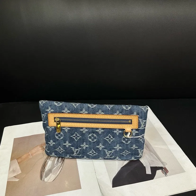 Louis Vuitton Denim Clutch Bag Blue