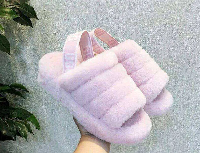 New Women's Indoor Fur Slides Bottom Anti Slip Furry Slippers