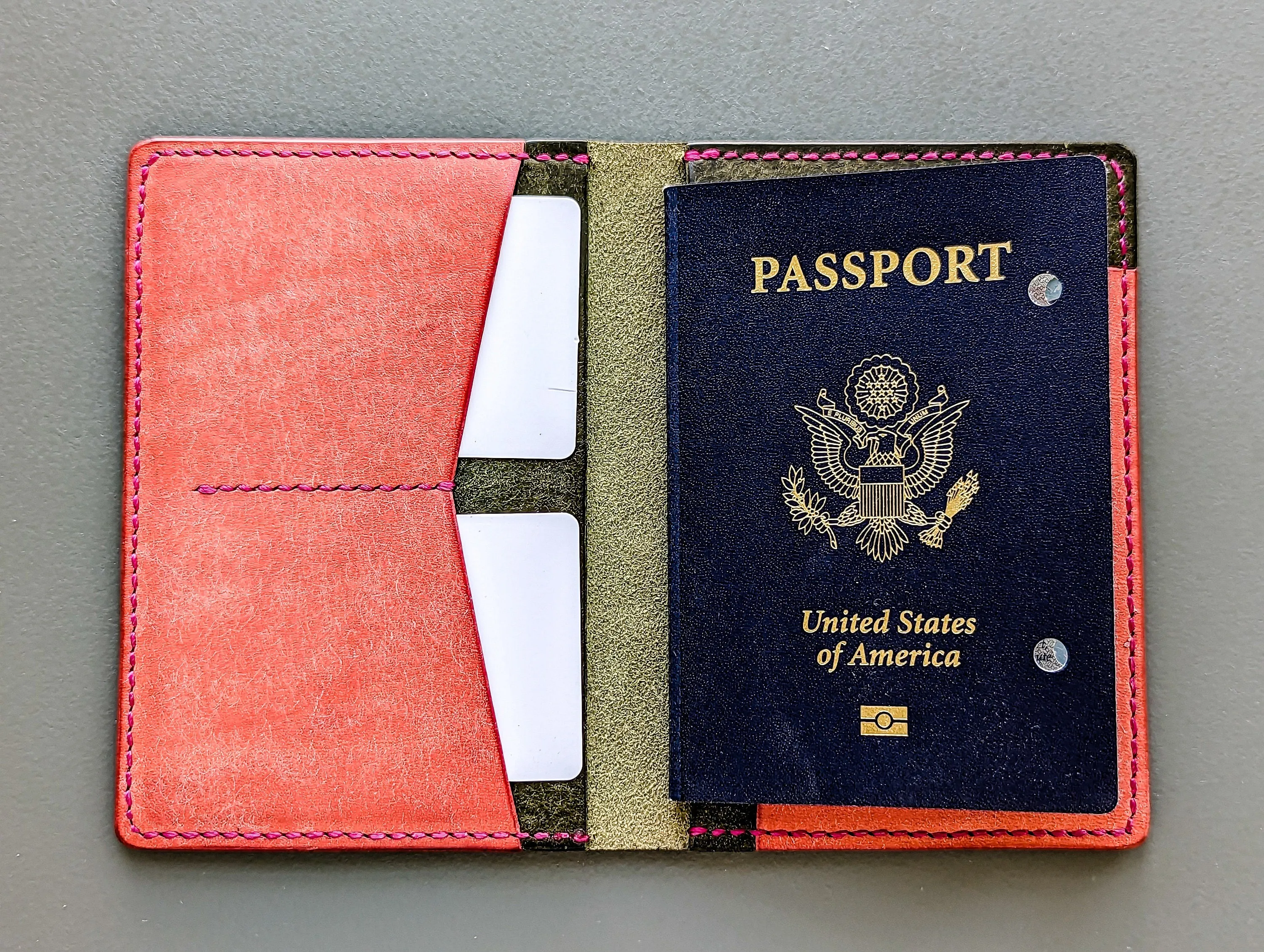 Olive and Pink Badalassi Carlo Italian Leather Passport and Papers Cover