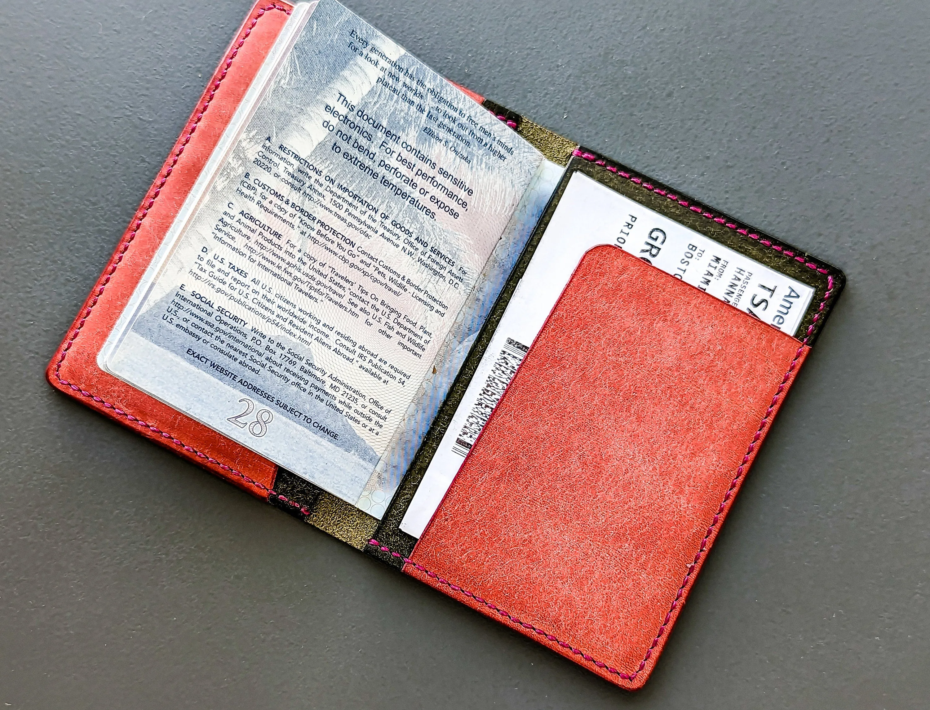 Olive and Pink Badalassi Carlo Italian Leather Passport and Papers Cover