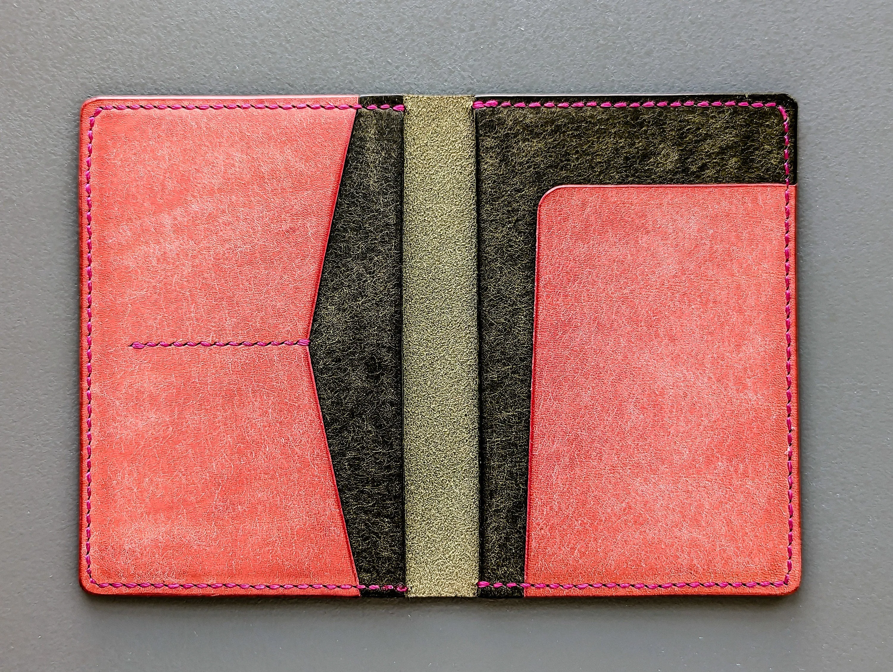 Olive and Pink Badalassi Carlo Italian Leather Passport and Papers Cover