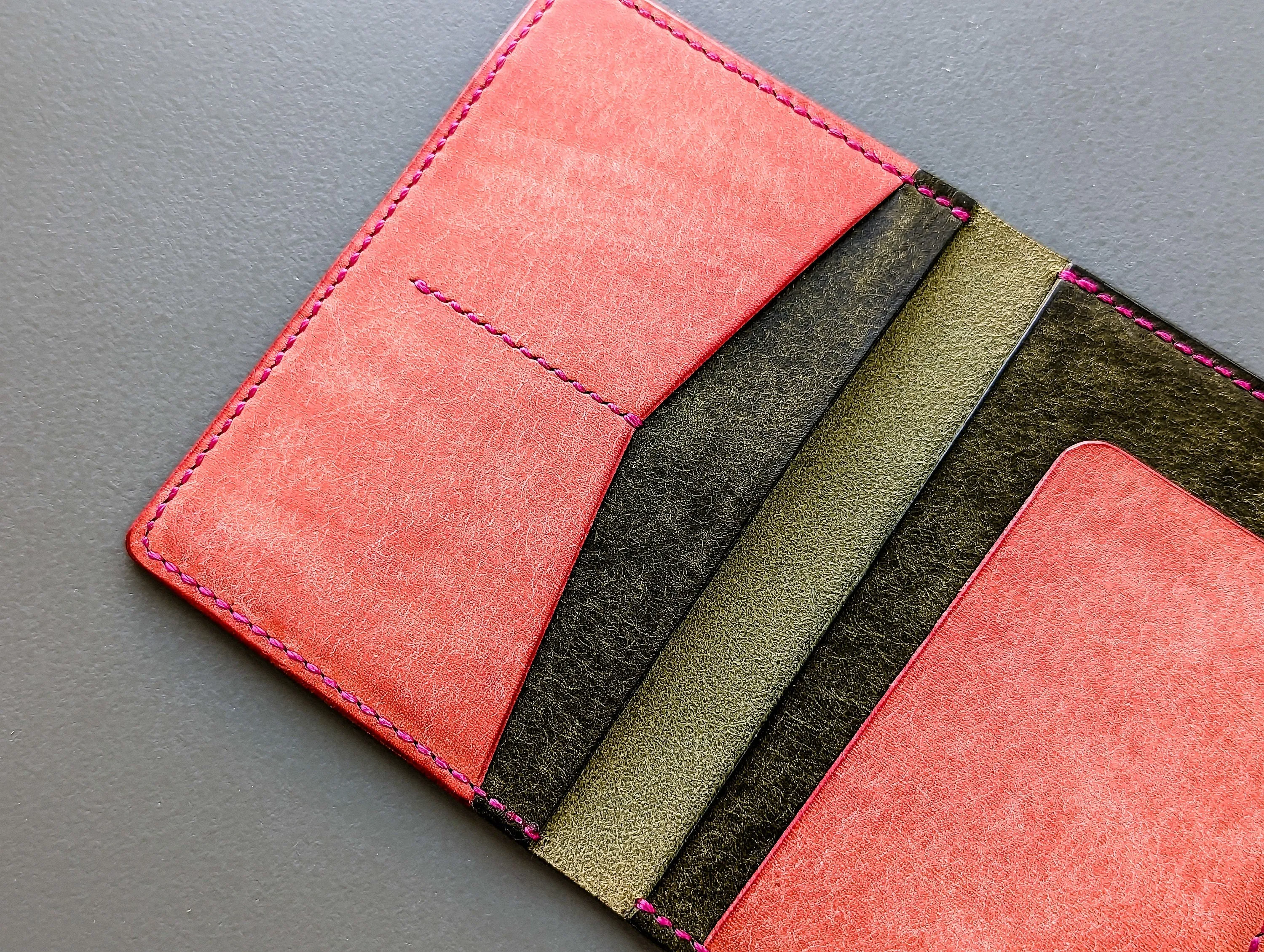 Olive and Pink Badalassi Carlo Italian Leather Passport and Papers Cover