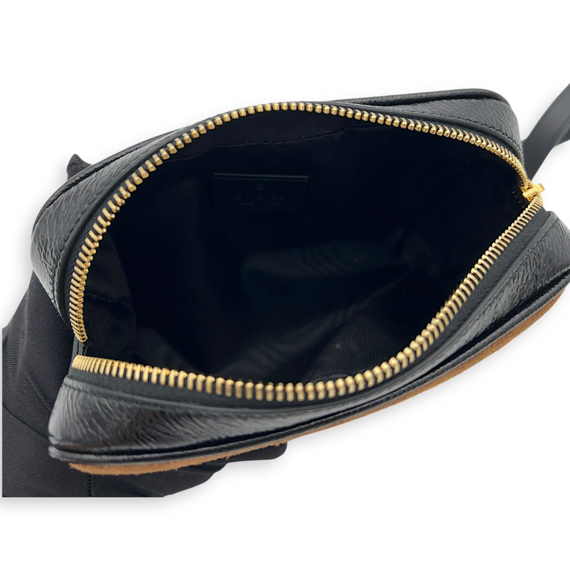 Ophidia Crossbody Bag Brown in Suede Leather, Gold hardware