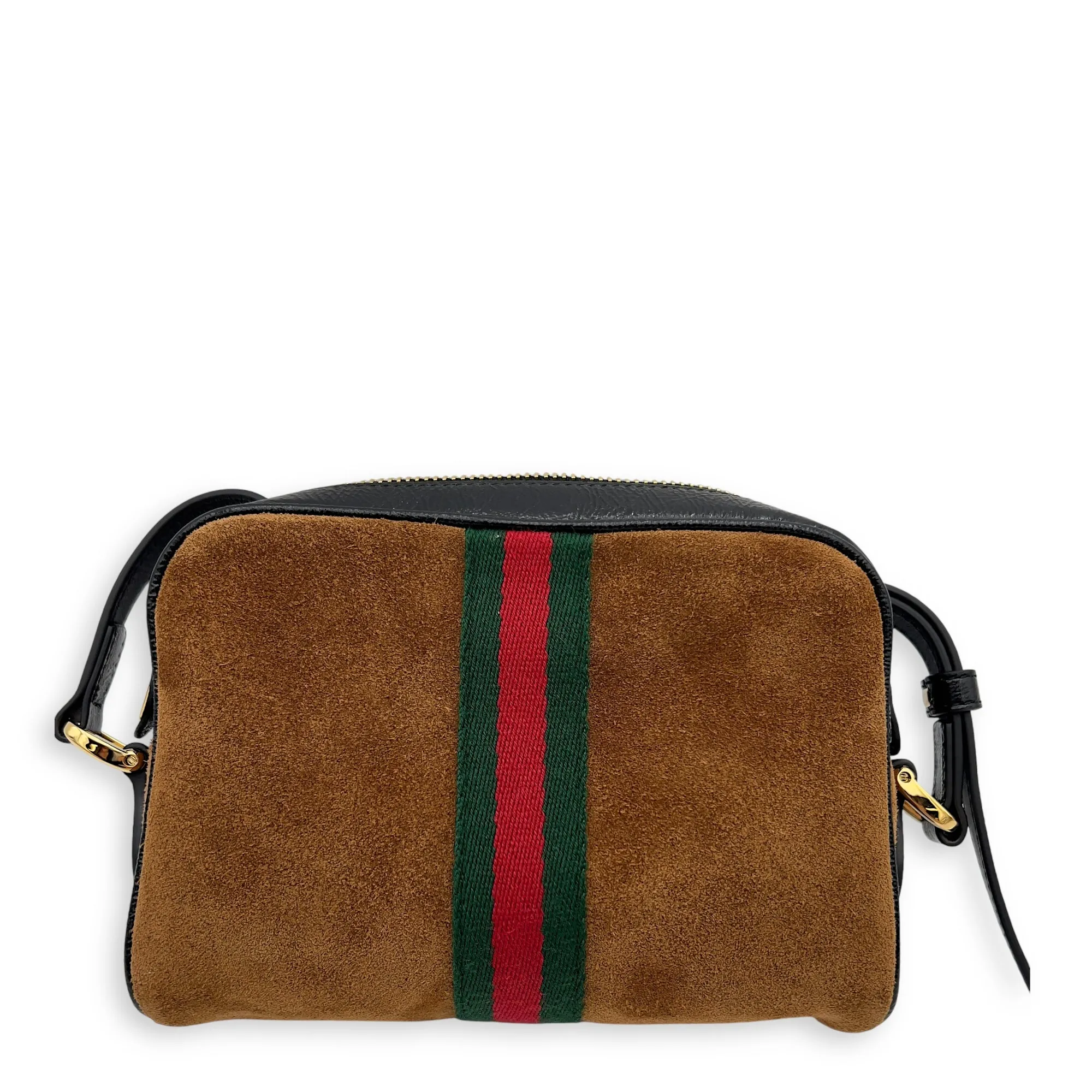 Ophidia Crossbody Bag Brown in Suede Leather, Gold hardware