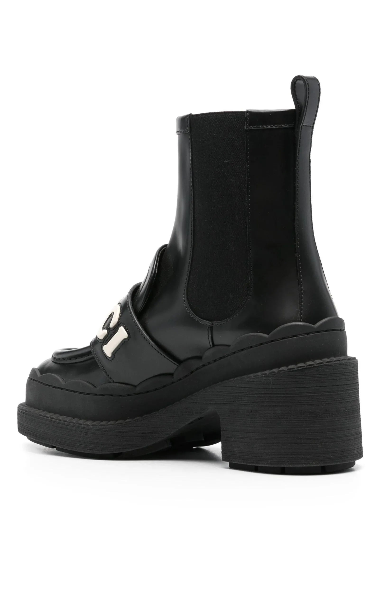 Ornella Logo Applique Leather Ankle Boots