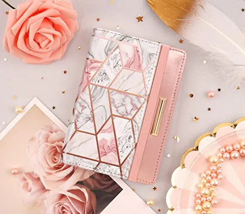 Passport Holder Cover,Traveling Passport Case Cute Passport Wallet for Women,Gold Pink Marble