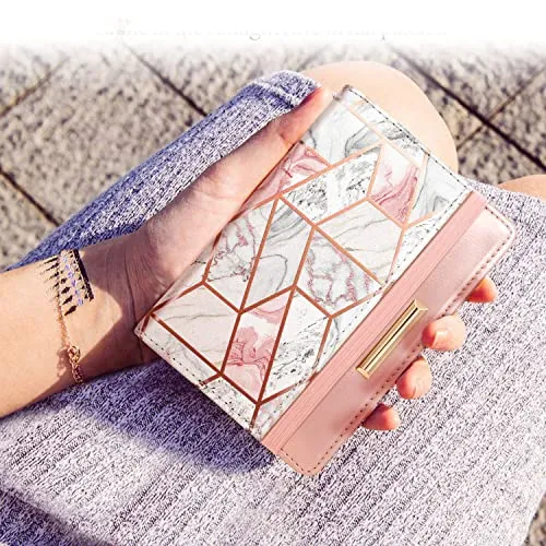 Passport Holder Cover,Traveling Passport Case Cute Passport Wallet for Women,Gold Pink Marble