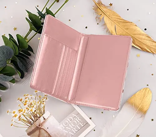 Passport Holder Cover,Traveling Passport Case Cute Passport Wallet for Women,Gold Pink Marble