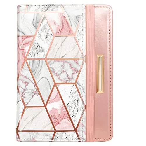 Passport Holder Cover,Traveling Passport Case Cute Passport Wallet for Women,Gold Pink Marble