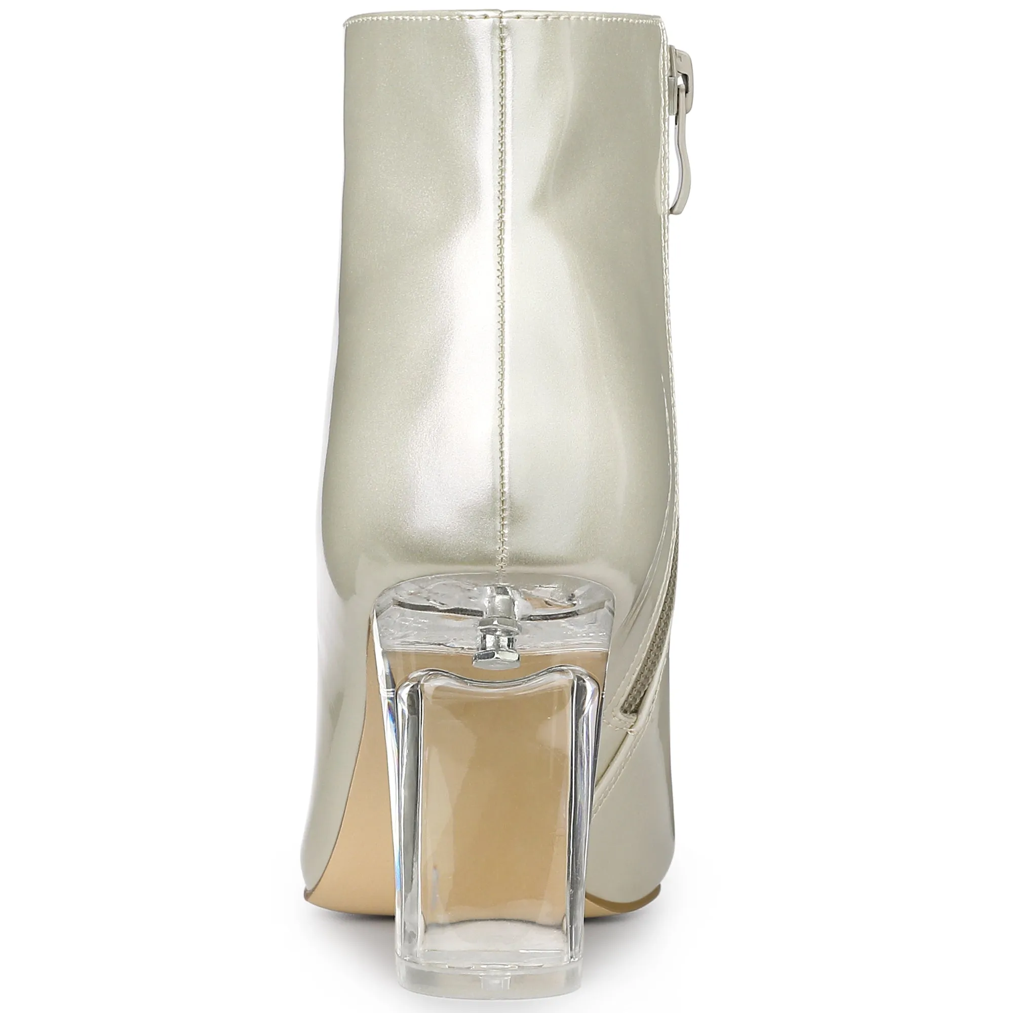 Patent Leather Pointed Toe Clear Chunky Heel Ankle Boots