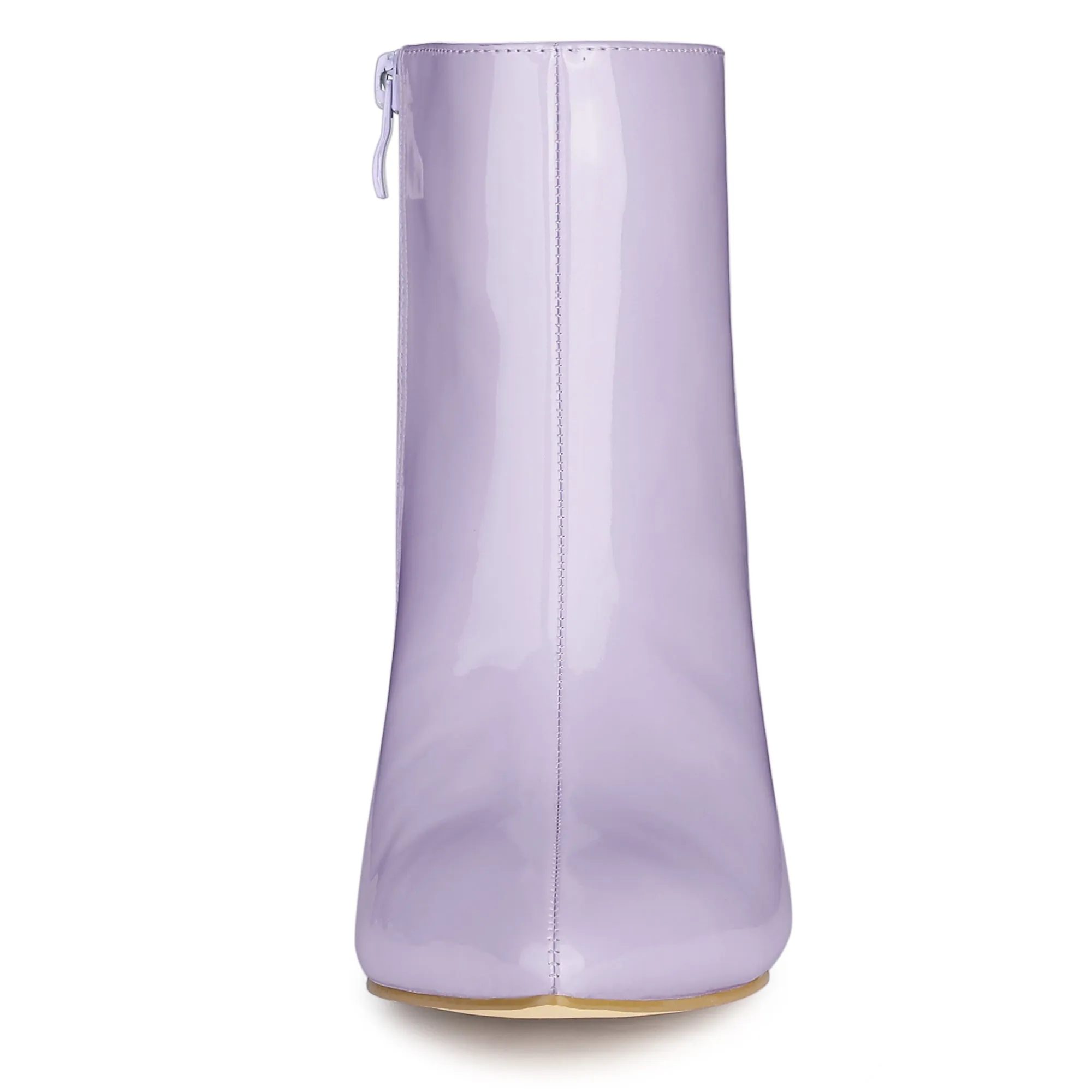 Patent Leather Pointed Toe Clear Chunky Heel Ankle Boots