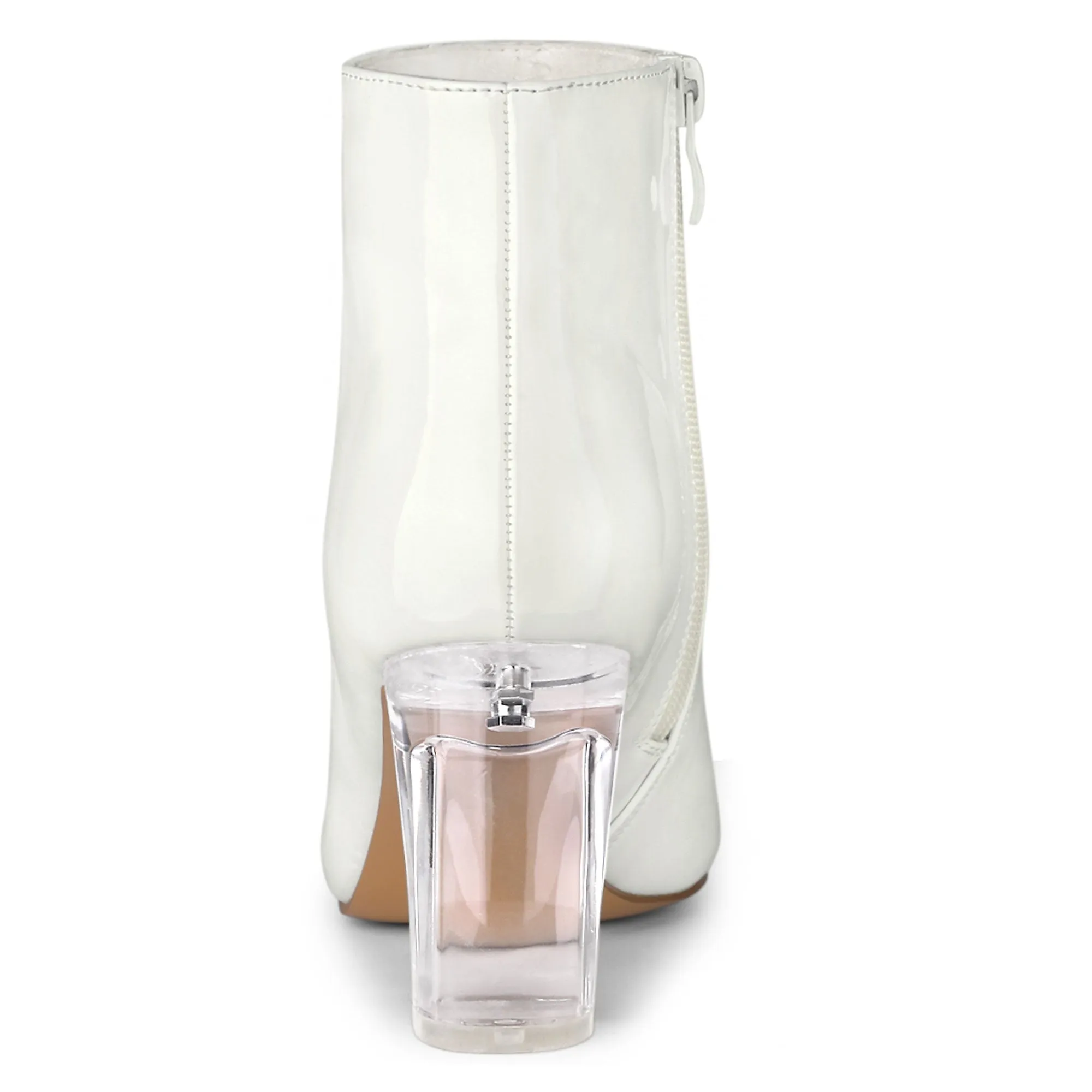 Patent Leather Pointed Toe Clear Chunky Heel Ankle Boots