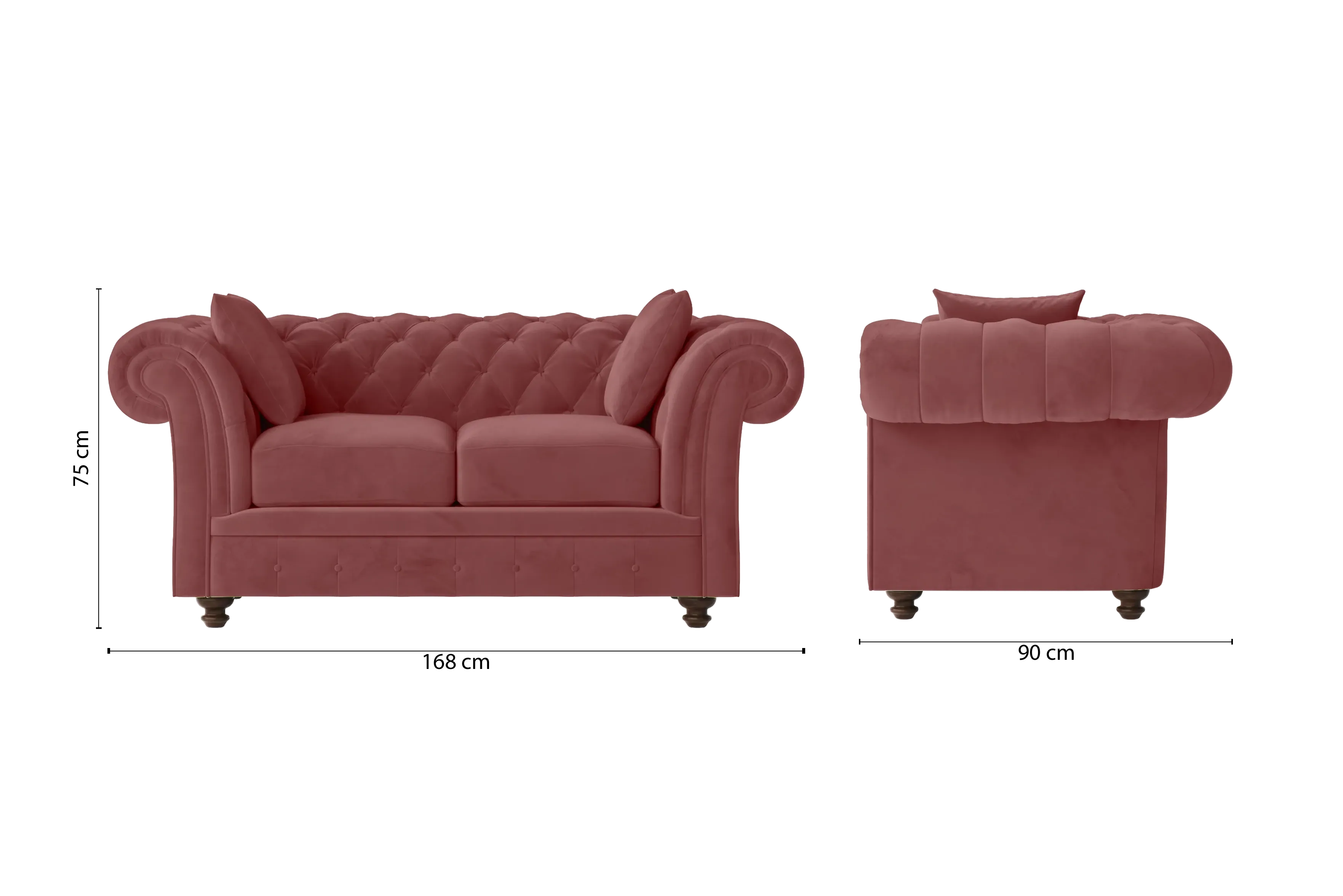 Pesaro 2 Seater Sofa Pink Velvet