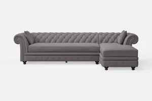Pesaro 4 Seater Right Hand Facing Chaise Lounge Corner Sofa Grey Linen Fabric