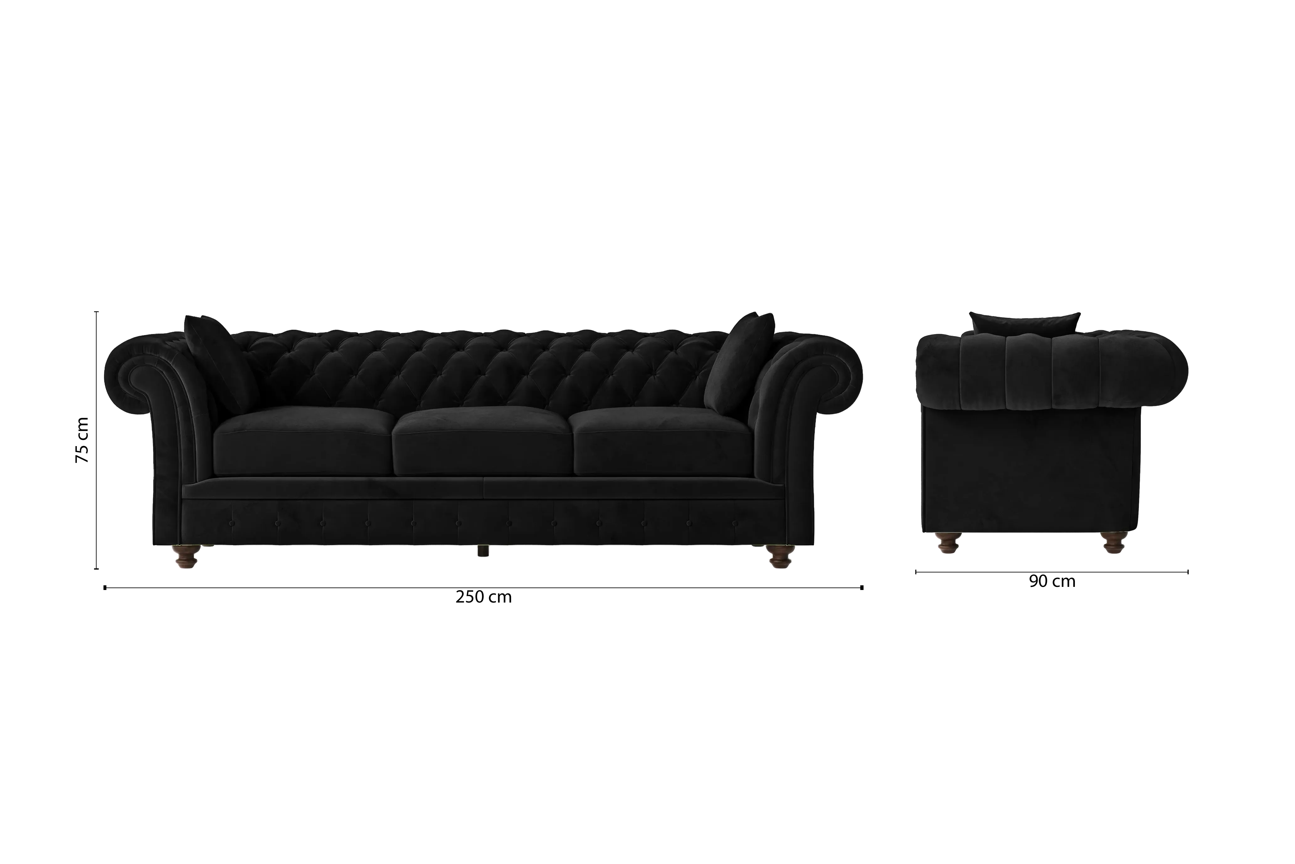 Pesaro 4 Seater Sofa Black Velvet