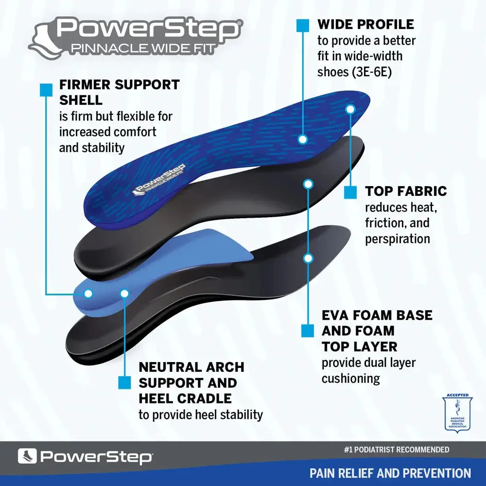 PowerStep Pinnacle Wide Fit Insoles – Maximum Comfort for Wider Feet