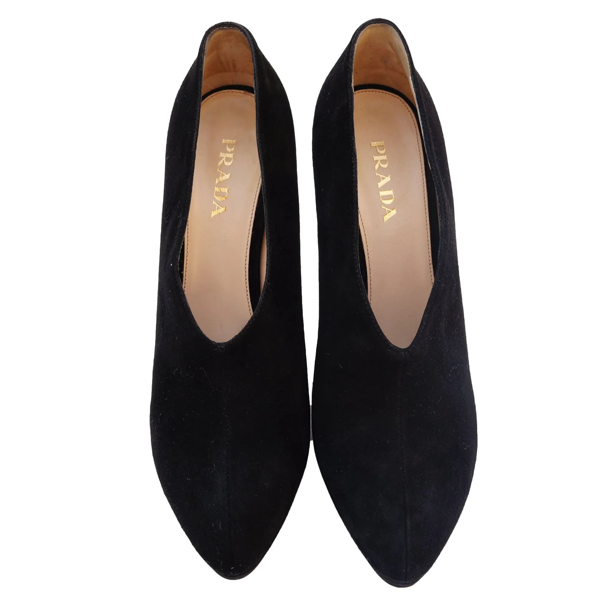 PRADA SUEDE ROUNDED POINTED-TOE BOOT PUMPS