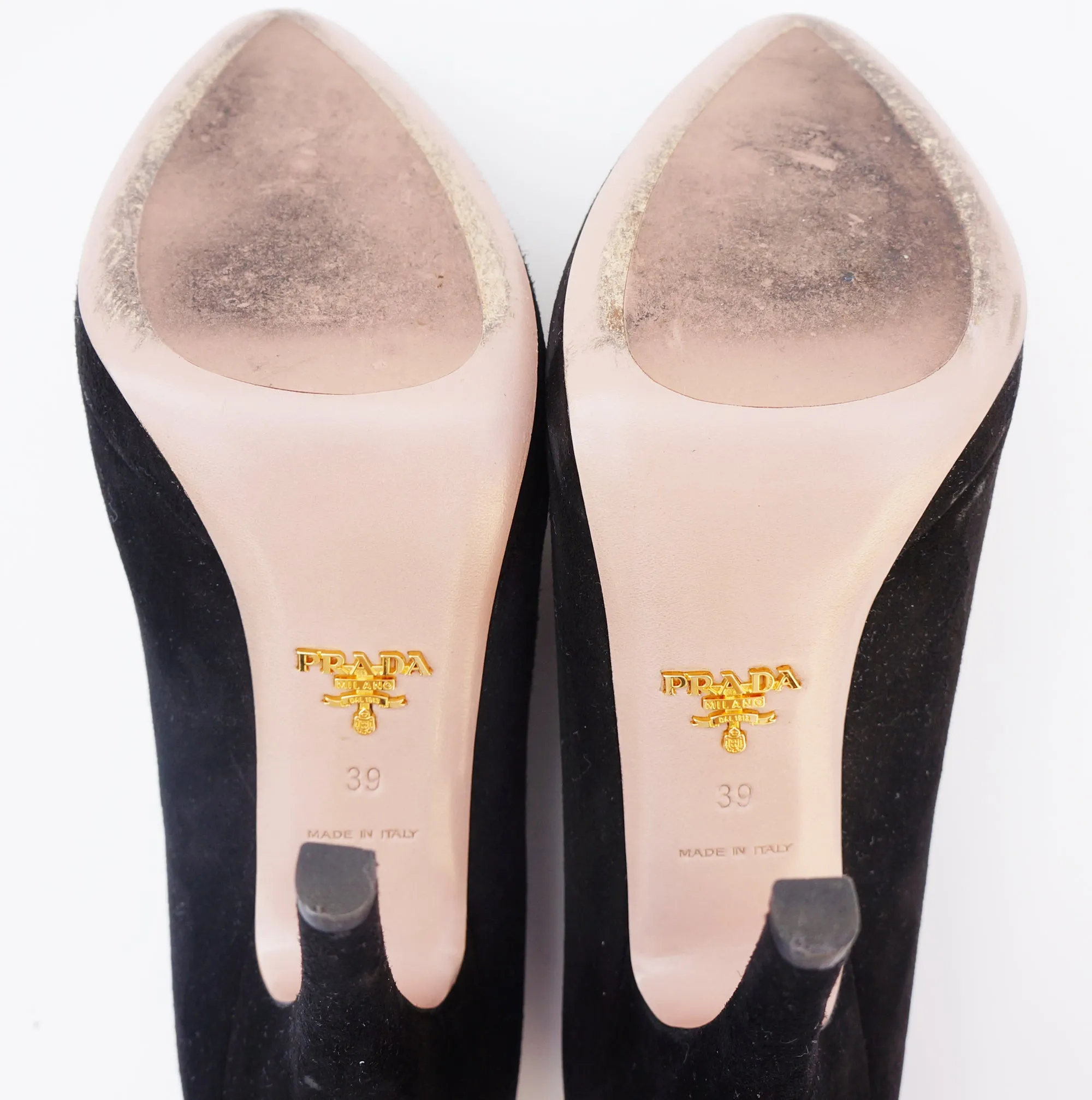 PRADA SUEDE ROUNDED POINTED-TOE BOOT PUMPS