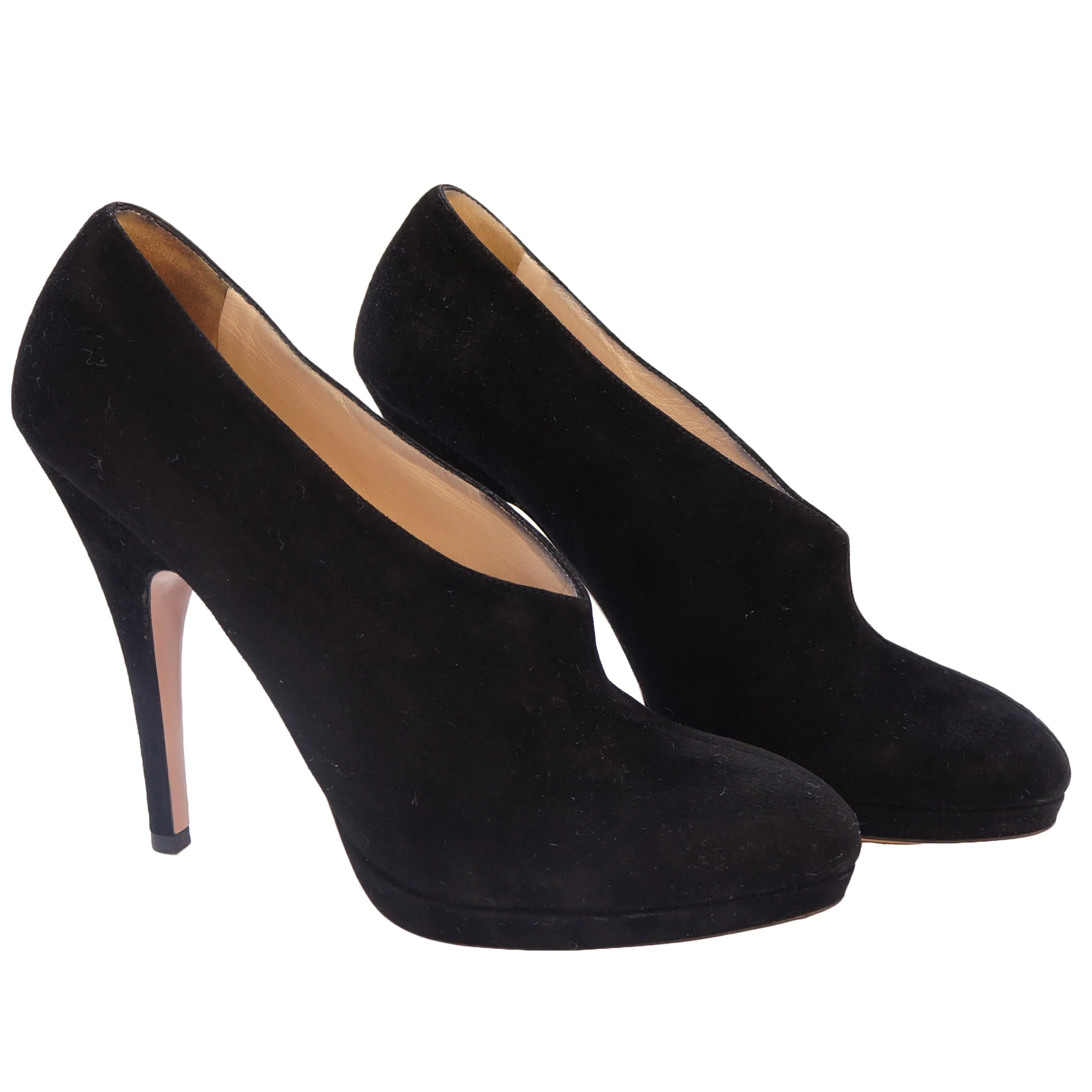 PRADA SUEDE ROUNDED POINTED-TOE BOOT PUMPS