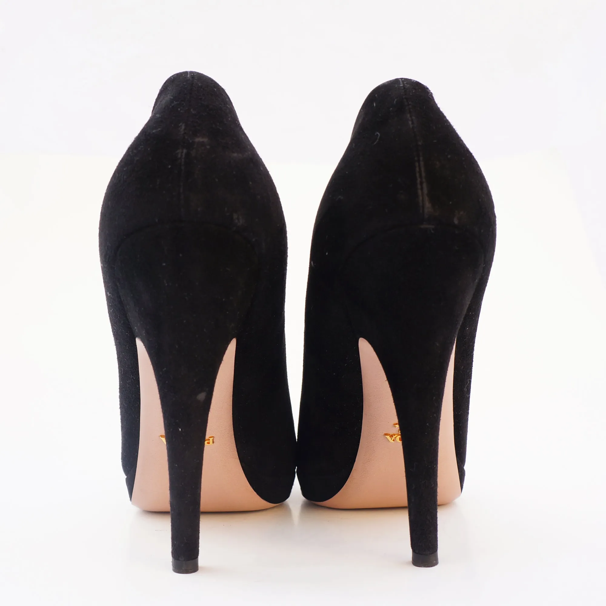 PRADA SUEDE ROUNDED POINTED-TOE BOOT PUMPS