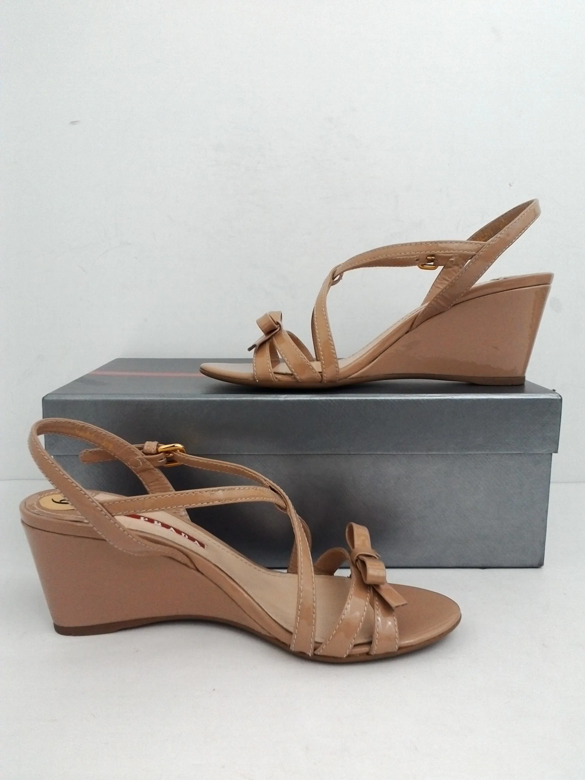 Prada Women's Calzature Donna Nude Patent Wedge Size 36.5