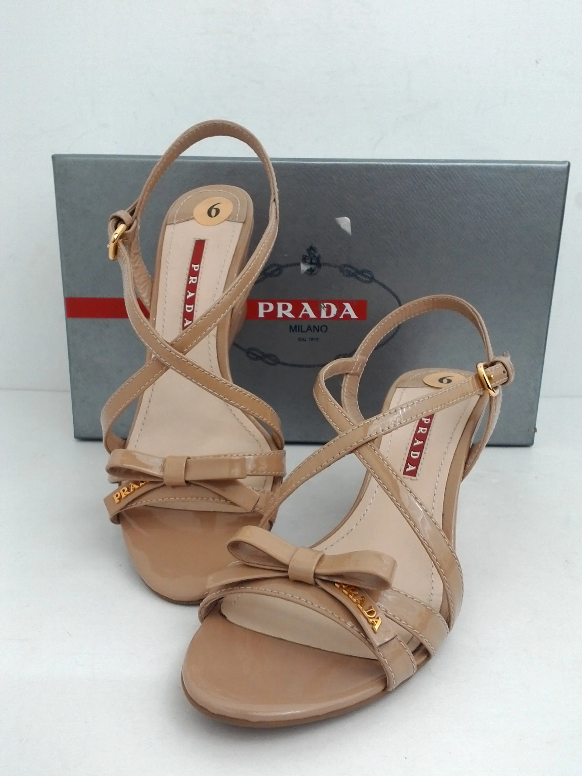 Prada Women's Calzature Donna Nude Patent Wedge Size 36.5