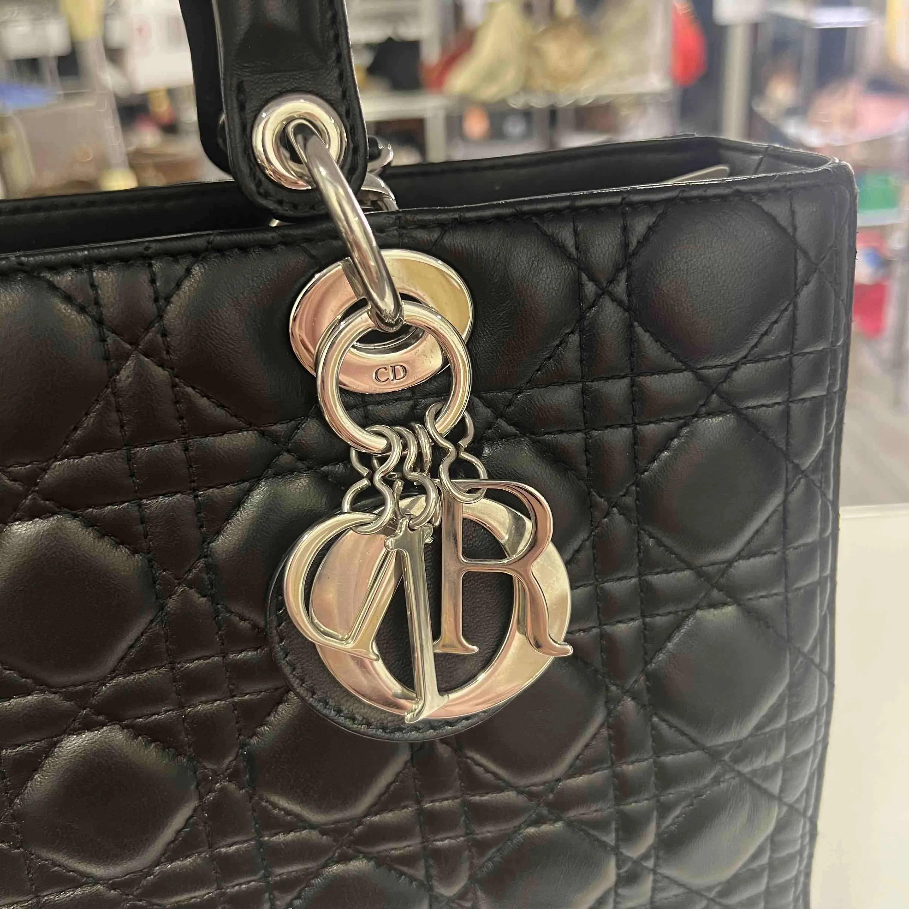 Preloved Dior Lady Bag Black Leather Top Handle Bag