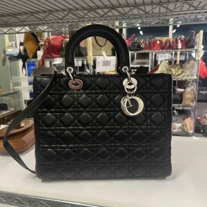 Preloved Dior Lady Bag Black Leather Top Handle Bag