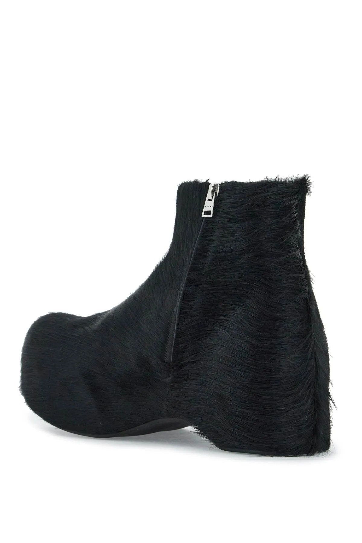 "long-haired chunky ankle boots TCMS011304P4122 BLACK