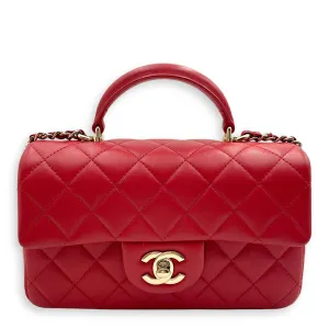 Rectangle Mini Red Crossbody Bag in Lambskin, Gold hardware