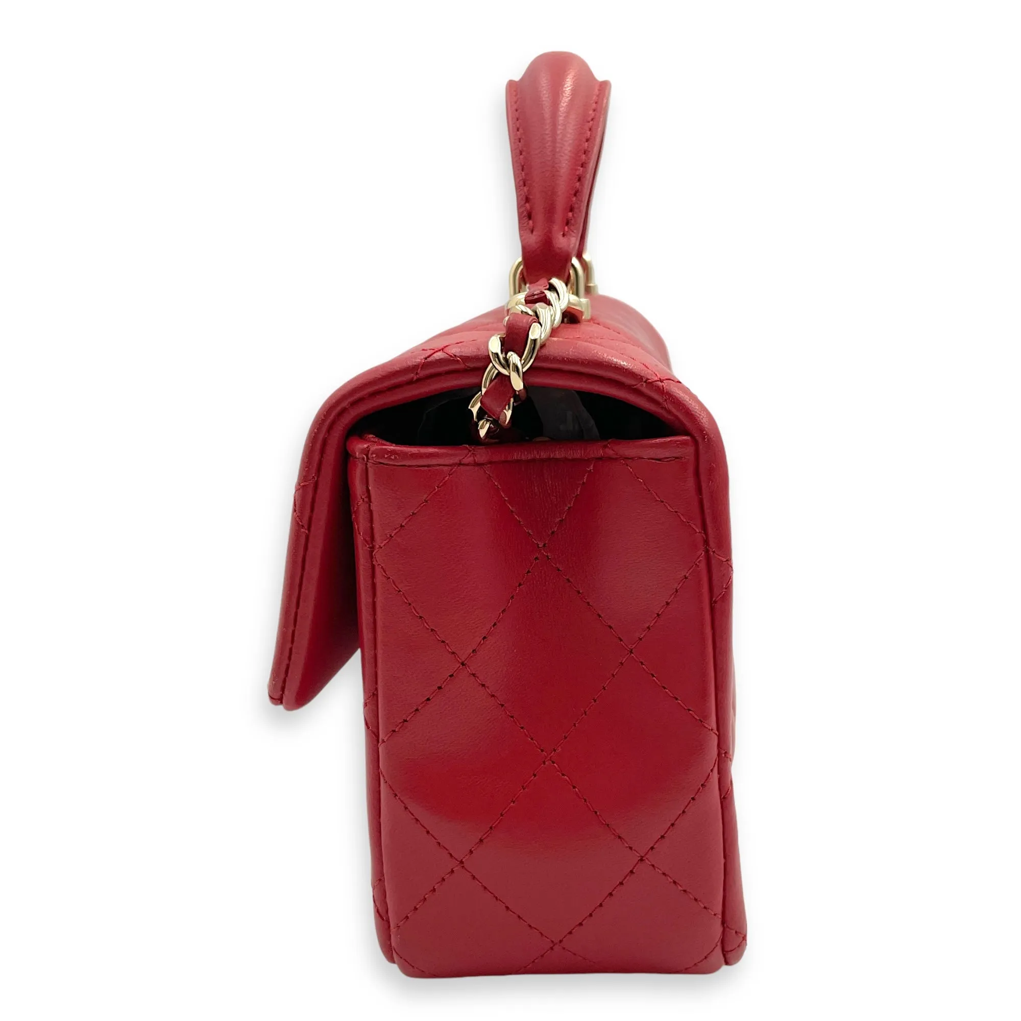 Rectangle Mini Red Crossbody Bag in Lambskin, Gold hardware