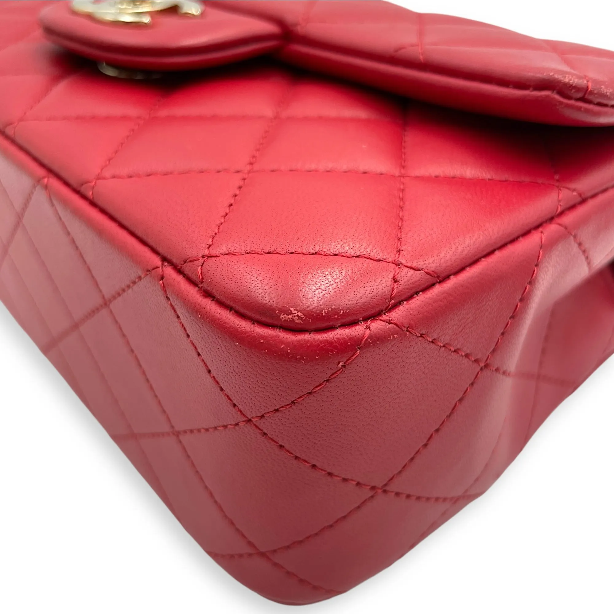 Rectangle Mini Red Crossbody Bag in Lambskin, Gold hardware