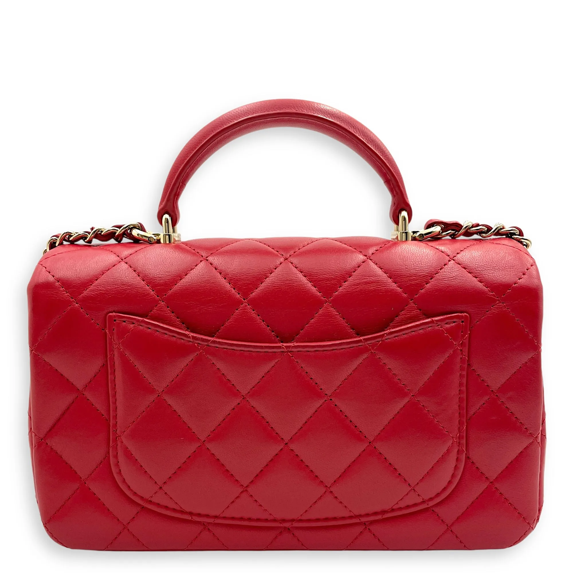 Rectangle Mini Red Crossbody Bag in Lambskin, Gold hardware