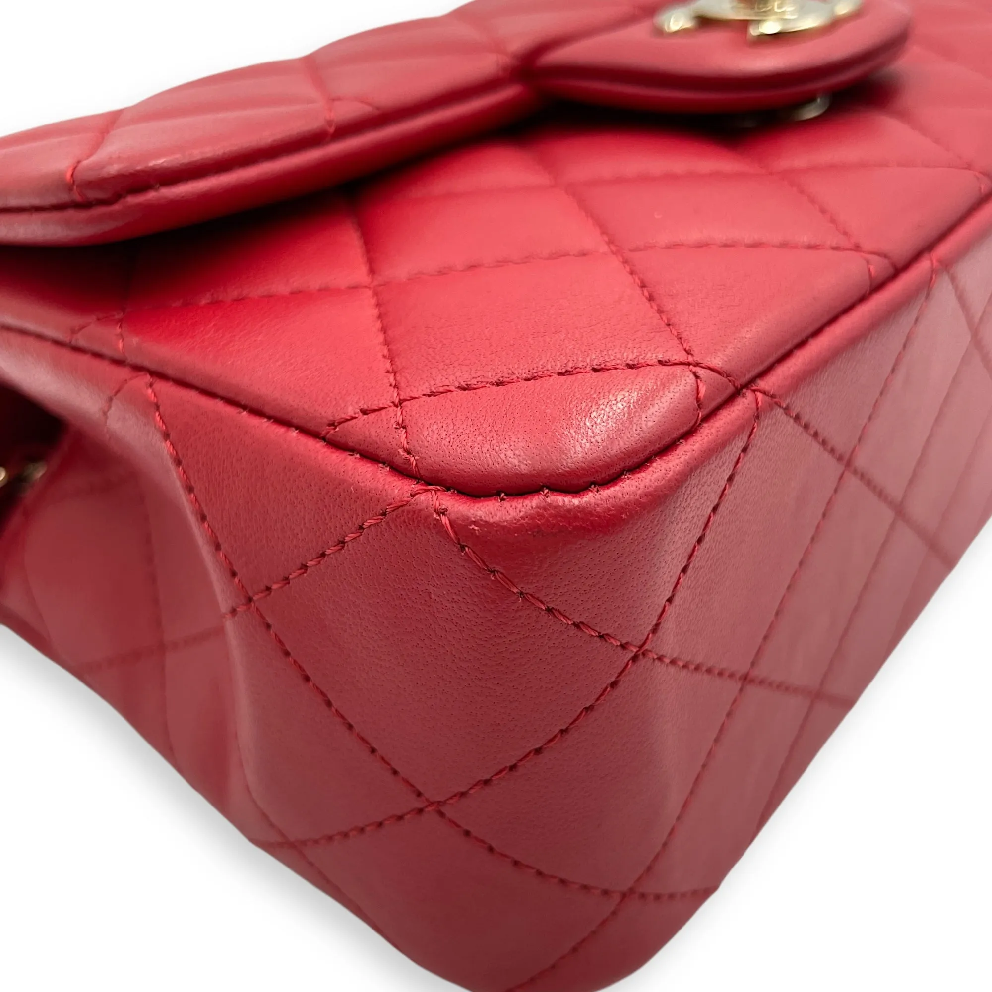 Rectangle Mini Red Crossbody Bag in Lambskin, Gold hardware
